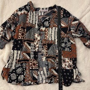 Michelle Nicole Geometric Button Down Shirt - Black, Brown, White